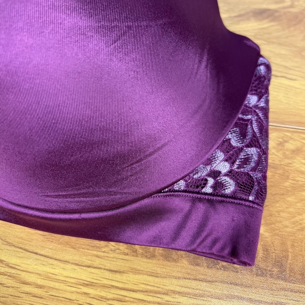 Cacique Lightly Lined Balconette Bra Sz 40G Satin Lace Trim Underwire Plum NEW - Picture 5 of 10